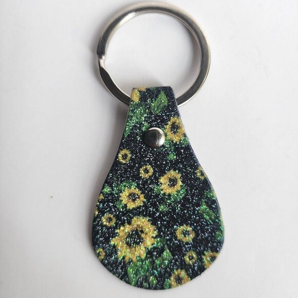 Hand Crafted Accessories - Faux Leather Sun Flowers Glitter Keychain Bag Charm